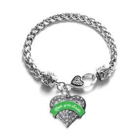 Silver Emerald Green Mom of the Bride Pave Heart Charm Braided Bracelet