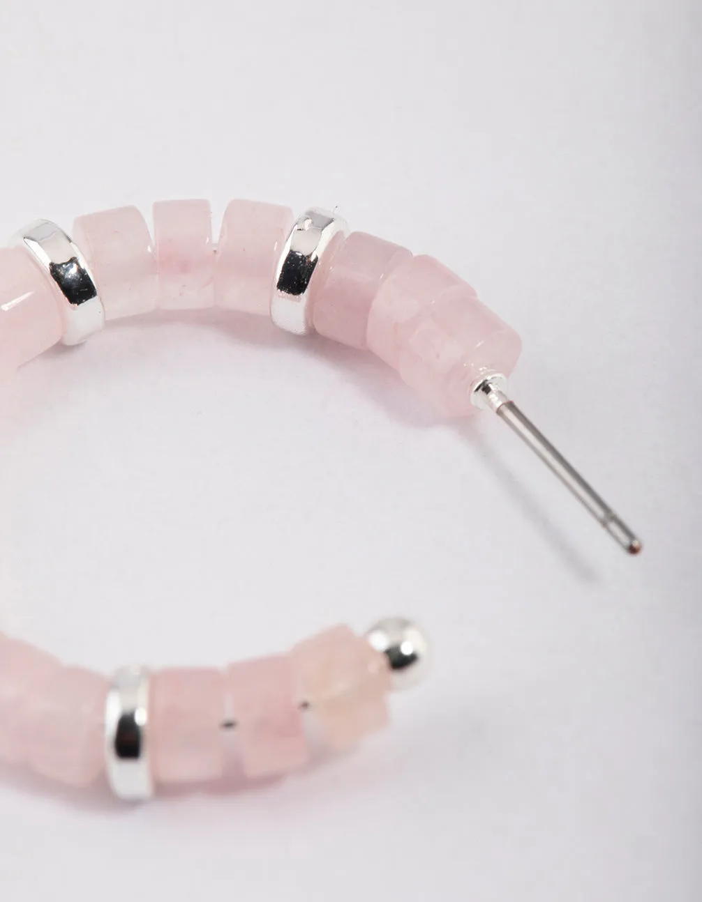 Silver Rose Quartz Mixed Disc Beaded Hoop Earrings