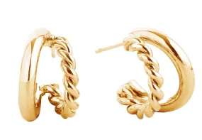 SJE310423 14K Dipped Twist/Solid Post Small Hoop Earrings