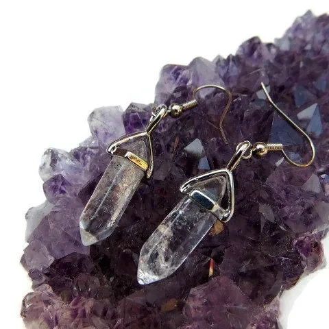 Small Clear Quartz Crystal Point Earrings