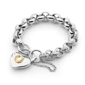 Solid Link Bracelet with 9ct Yellow Gold Horseshoe on Padlock