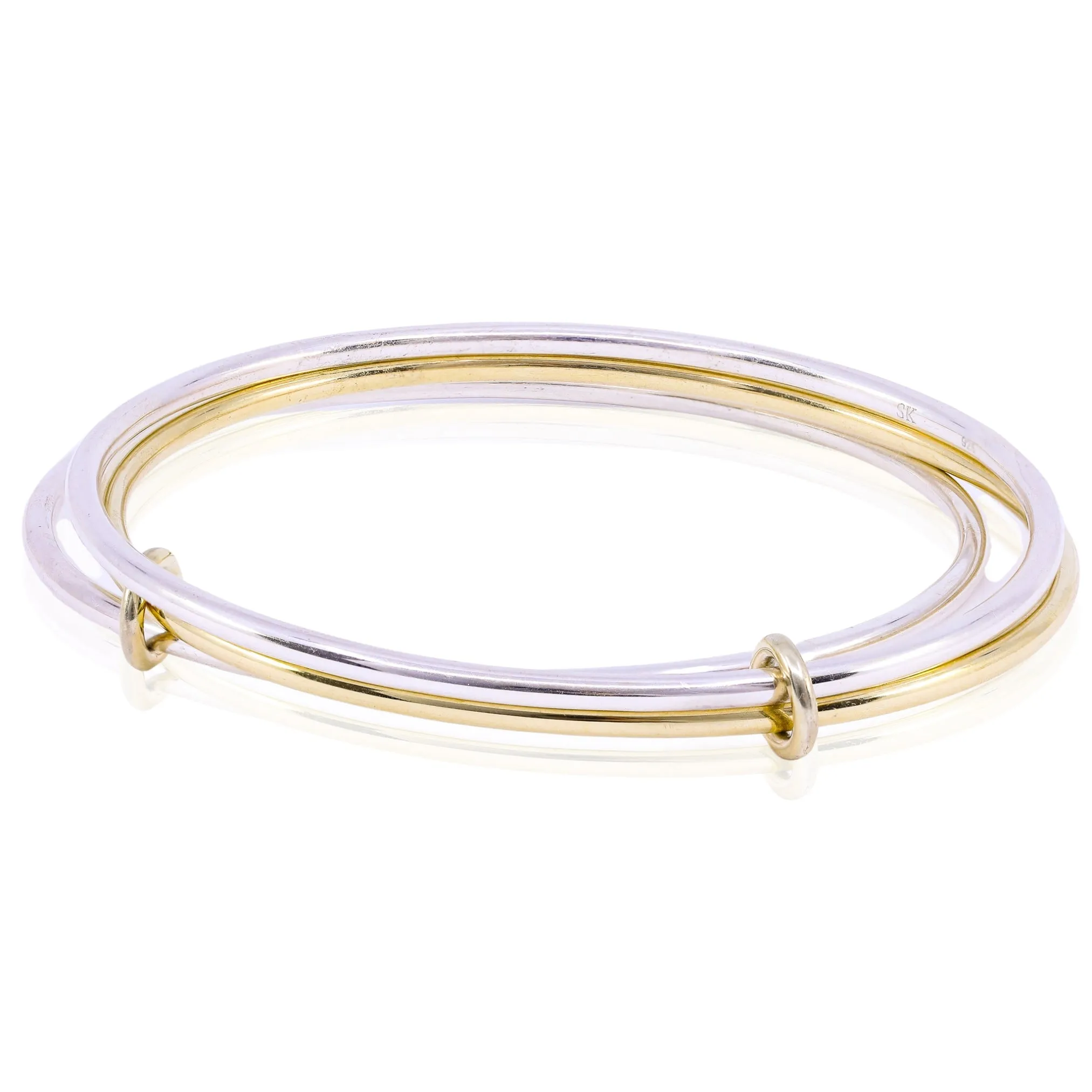 SPINELLI KILCOLLIN STERLING SILVER 18K YELLOW GOLD LUMIN TRIPLE BANGLE BRACELET