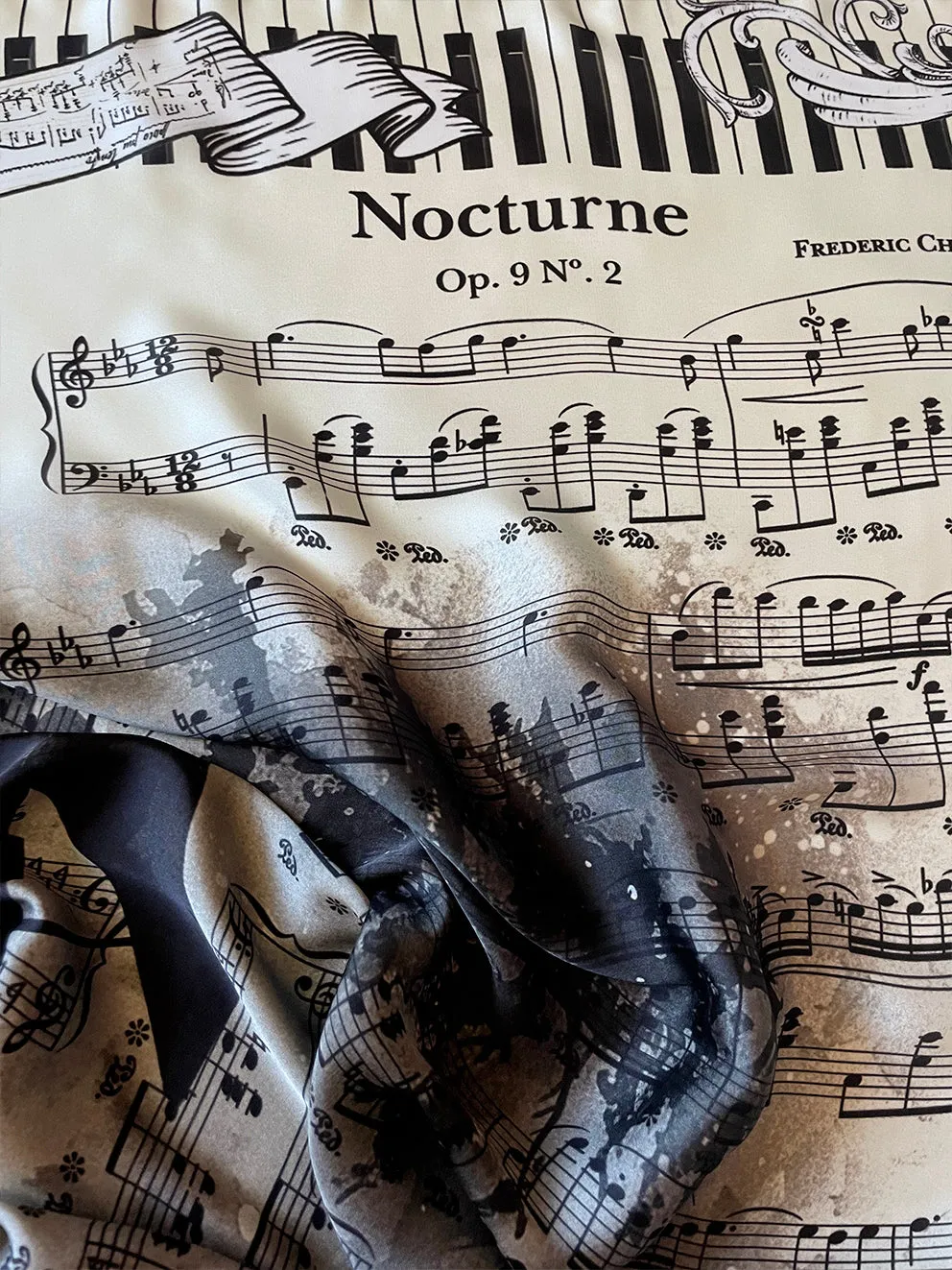 Square Music Scarf: Frederic Chopin Nocturne Op. 9 No. 2 Design, Classical Music Scarf, Piano Music Accessory, Music Lover Gift, Headscarf