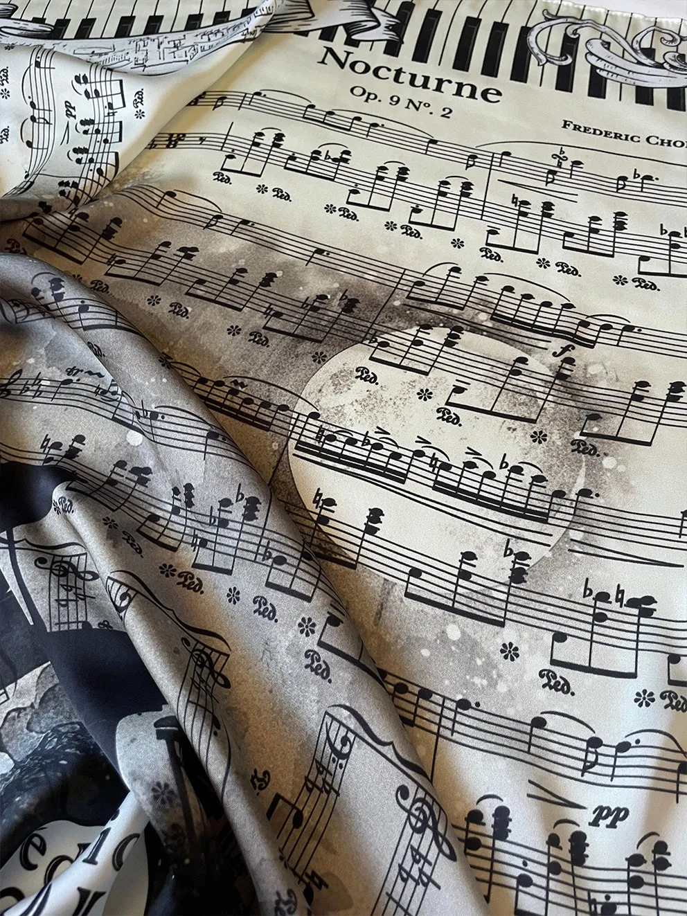 Square Music Scarf: Frederic Chopin Nocturne Op. 9 No. 2 Design, Classical Music Scarf, Piano Music Accessory, Music Lover Gift, Headscarf