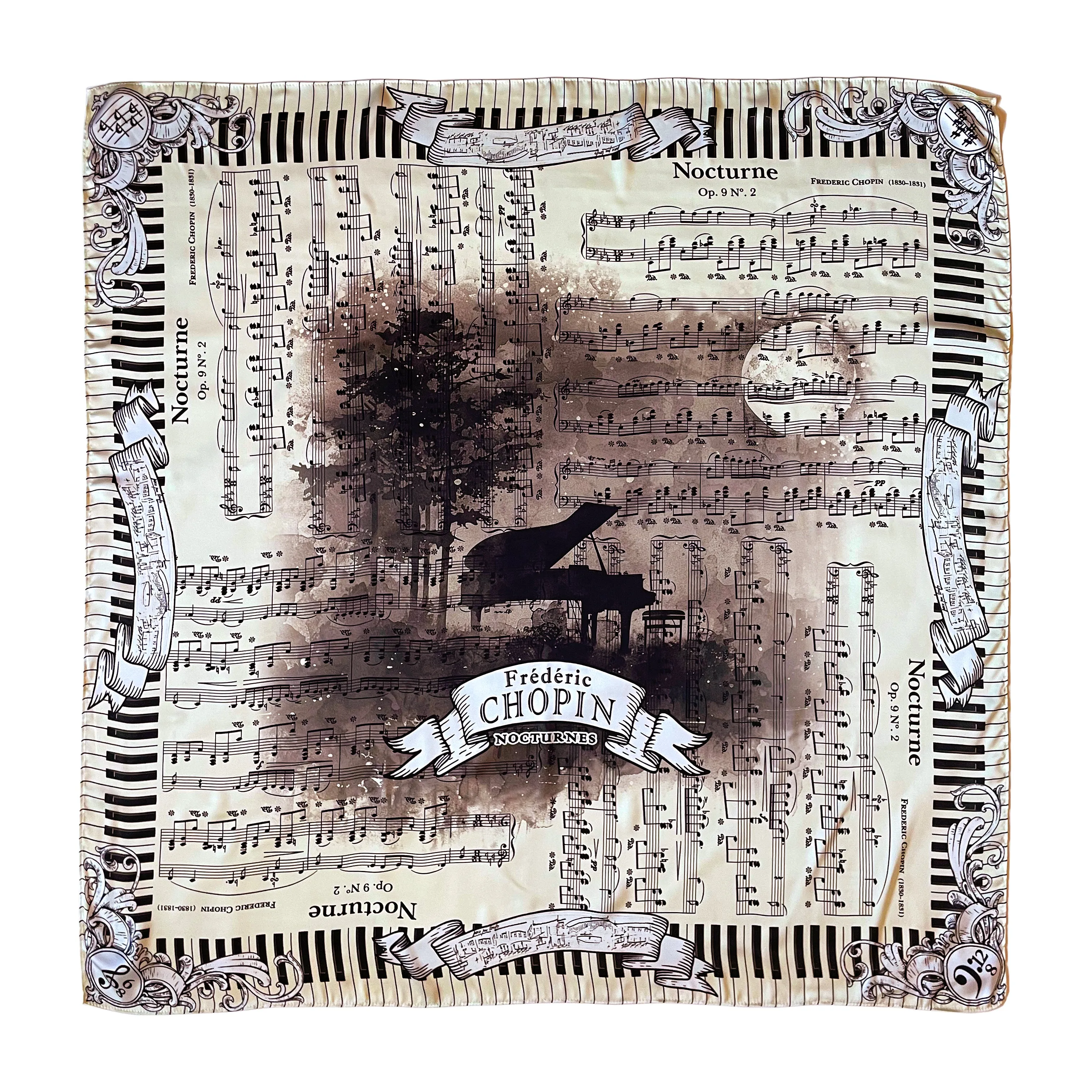 Square Music Scarf: Frederic Chopin Nocturne Op. 9 No. 2 Design, Classical Music Scarf, Piano Music Accessory, Music Lover Gift, Headscarf