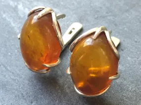 Statement Amber Earrings - Natural Amber Earrings - Large Vintage Silver Earrings