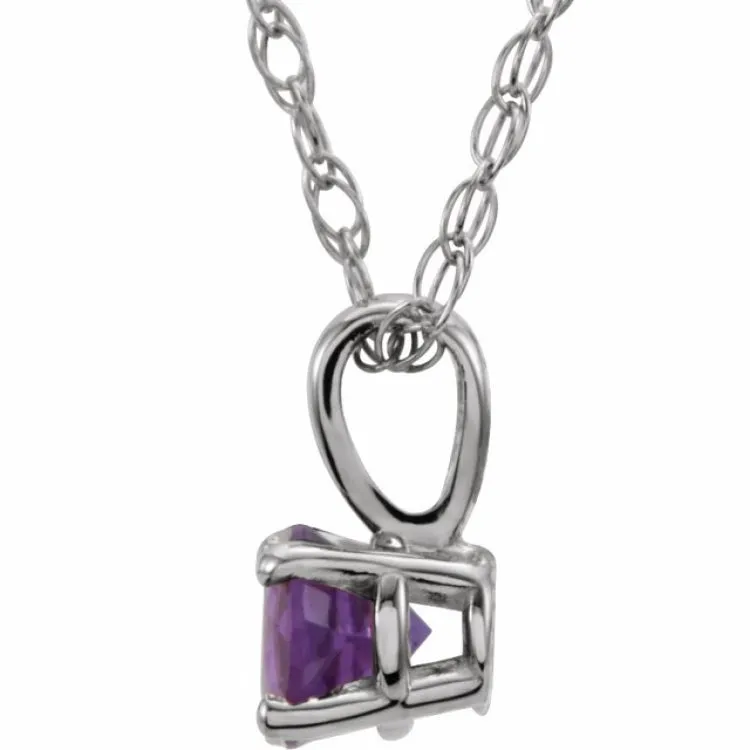 Sterling Silver 3 mm Imitation Amethyst Youth Solitaire 14" Necklace