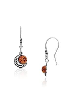 Sterling Silver Amber Oxidised Moon Drop Earrings