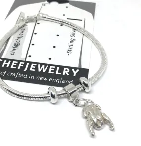 Sterling Silver Duck European Style Charm Bracelet with Snake Chain