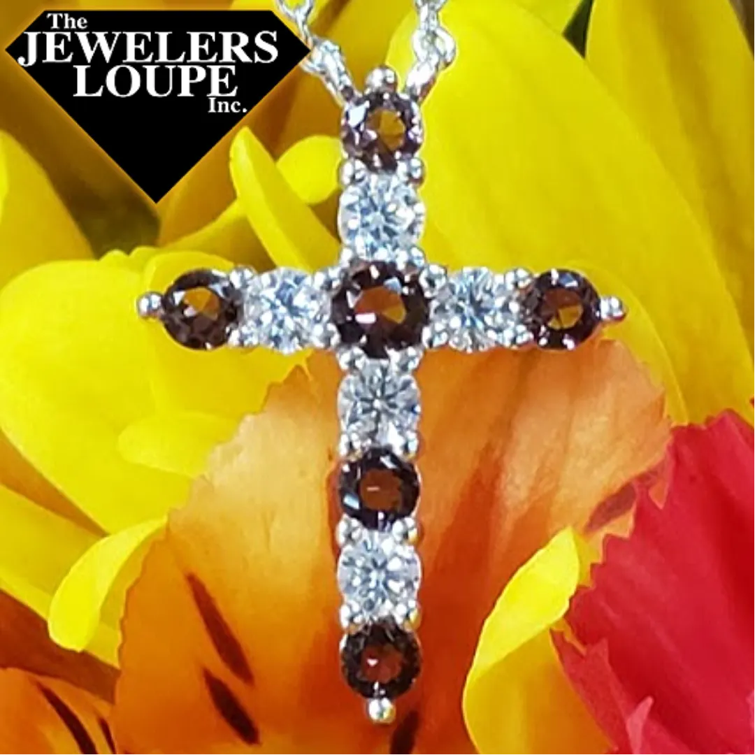 Sterling Silver February Birthstone Cross Necklace (95260)