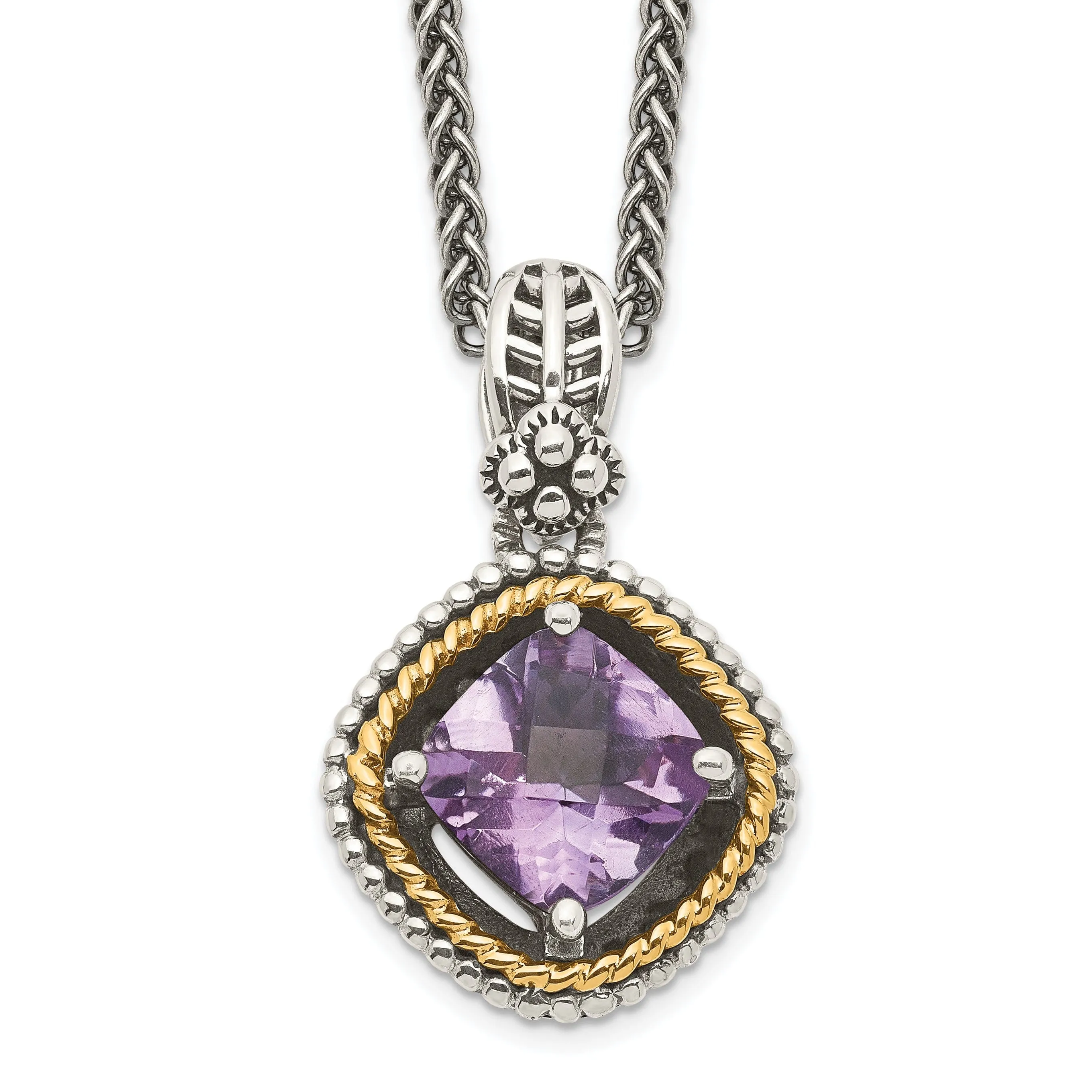 Sterling Silver Gold Amethyst 18 Necklace