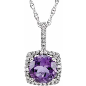 Sterling Silver Natural Amethyst & .015 CTW Natural Diamond 18" Necklace