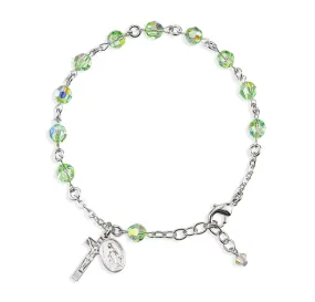 Sterling Silver Rosary Bracelet Created with 6mm Chrysolite Finest Austrian Crystal Round Beads by HMH - B8550CL