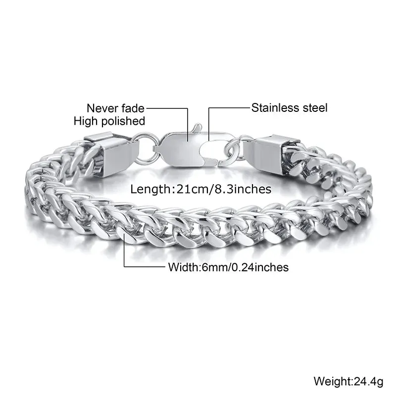 STYLISH STAINLESS STEEL BALI FOXTAIL CHAIN BRACELET FOR MEN DOUBLE FRANCO LINK CHAINS BRACELETS ARMBAND MALE JEWELRY