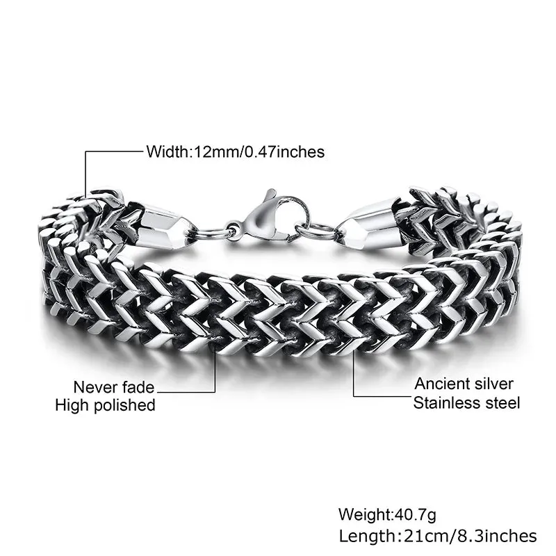 STYLISH STAINLESS STEEL BALI FOXTAIL CHAIN BRACELET FOR MEN DOUBLE FRANCO LINK CHAINS BRACELETS ARMBAND MALE JEWELRY