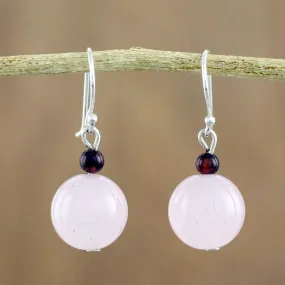 Sweet Candy Rose Quartz and Garnet Beaded Dangle Earrings