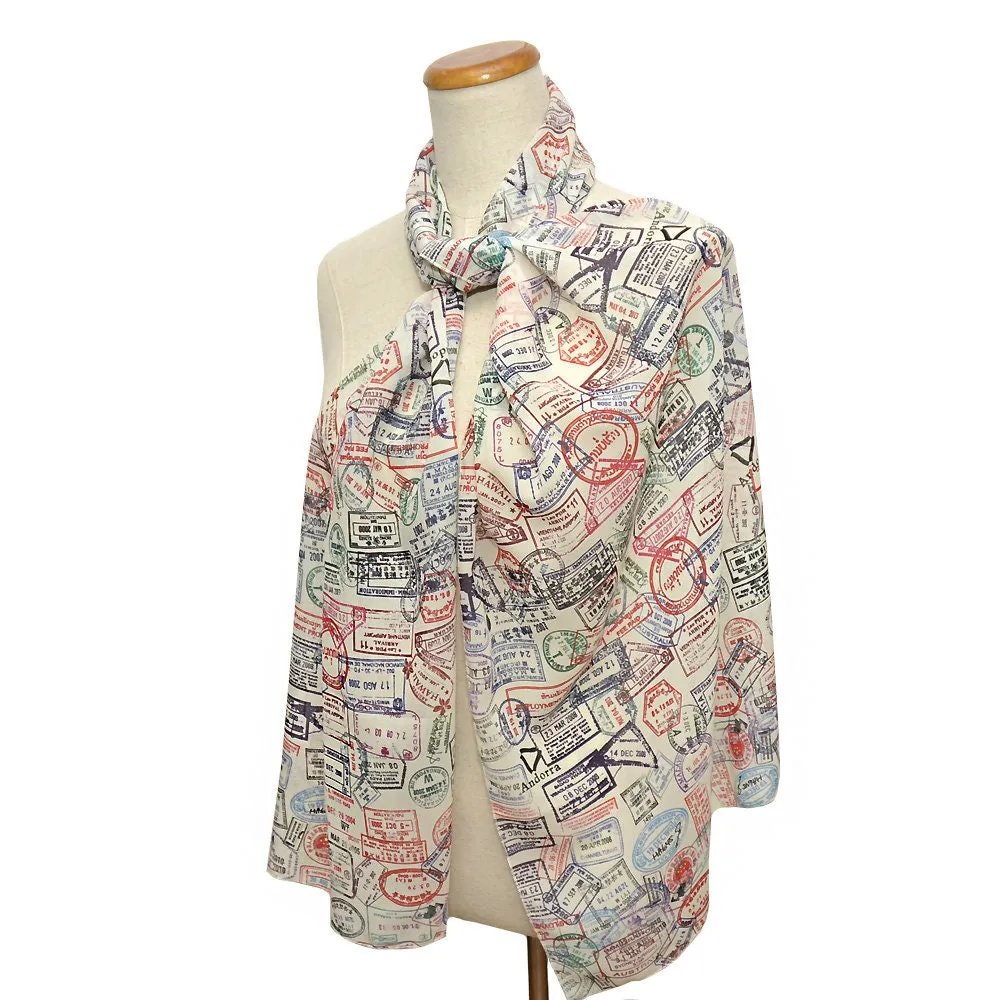 Traveler Chiffon Scarf.Light Chiffon scarf with Passport stamps.Flight attendant gift,Travel Agent gift.Spring Summer  scarf,light scarf.