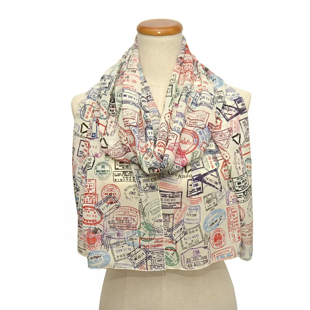 Traveler Chiffon Scarf.Light Chiffon scarf with Passport stamps.Flight attendant gift,Travel Agent gift.Spring Summer  scarf,light scarf.