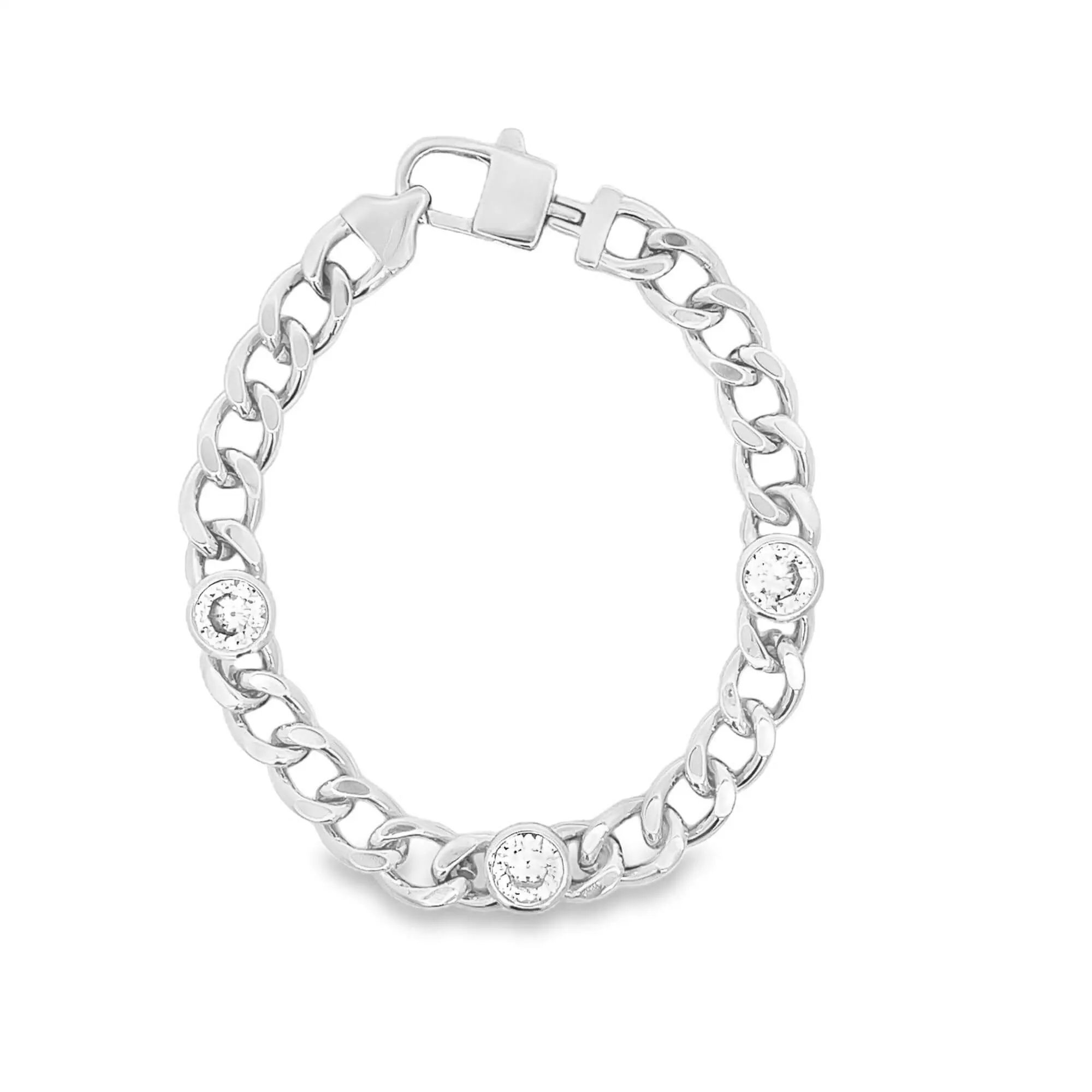 Triple CZ Gemstone Cuban Link Necklace (H279/I130A)