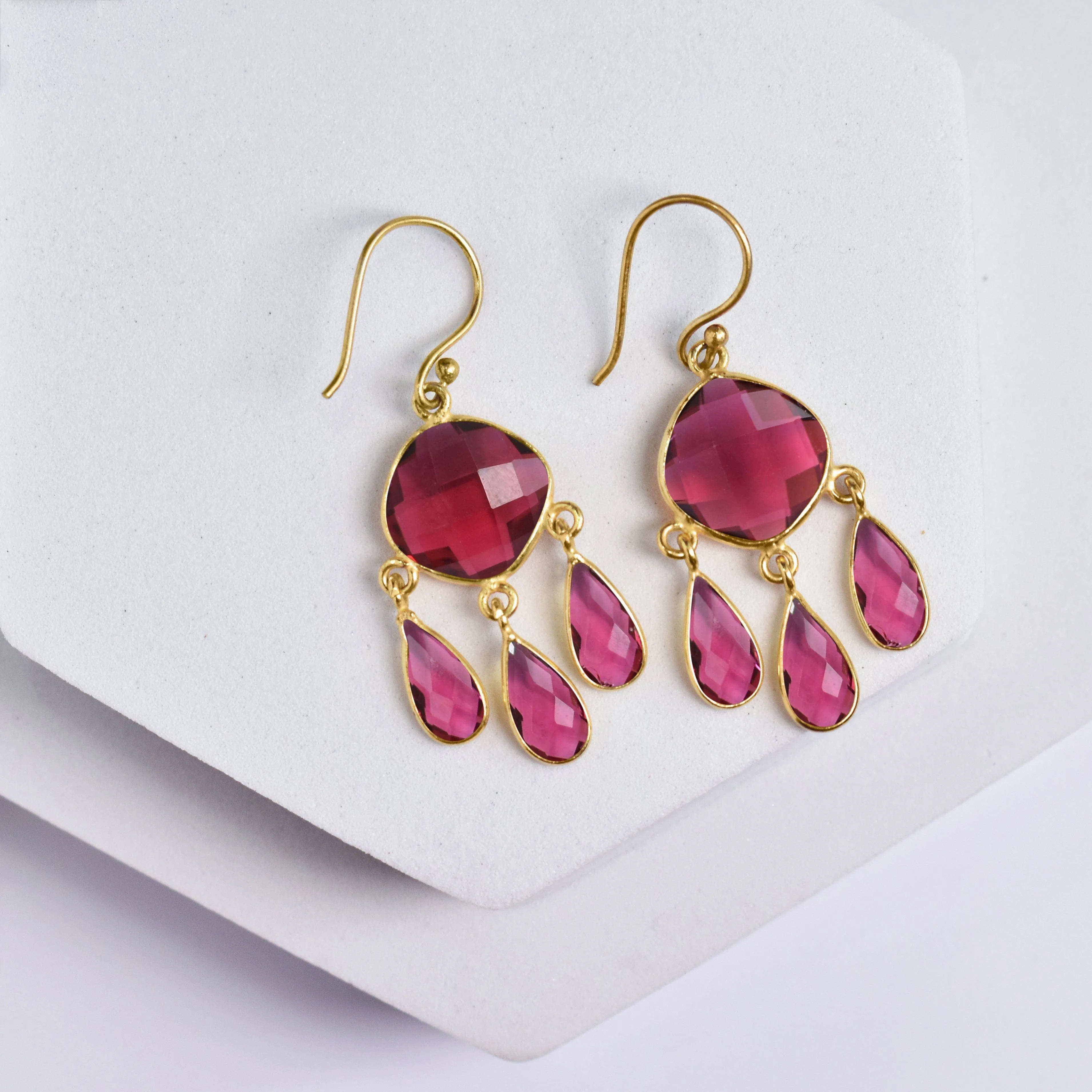 Triple Dew Drop Earrings - VER0006 Ruby