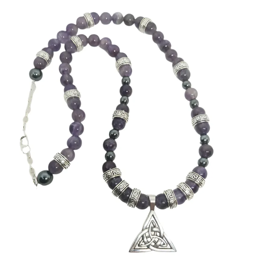 Triquetra Necklace with Amethyst Crystal