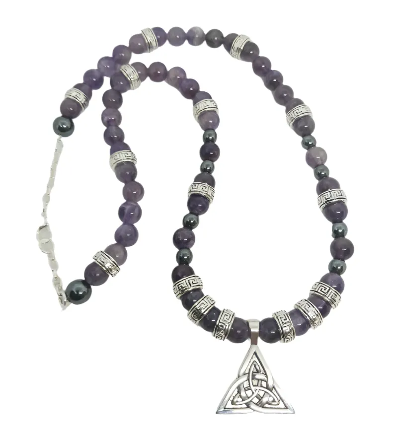 Triquetra Necklace with Amethyst Crystal