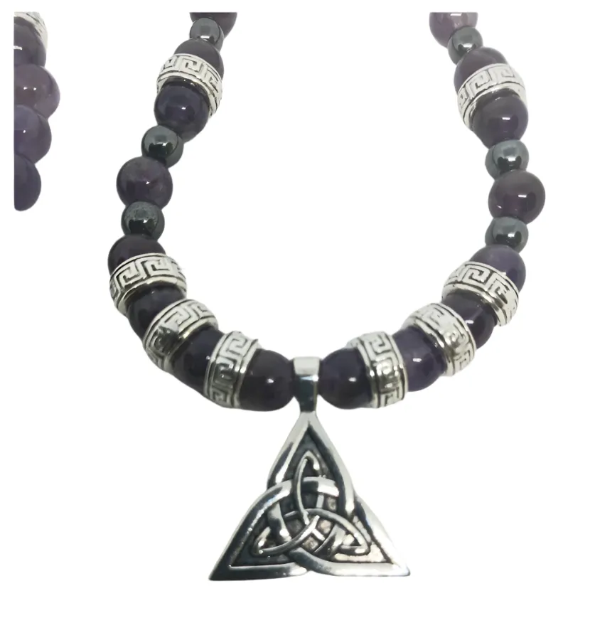 Triquetra Necklace with Amethyst Crystal