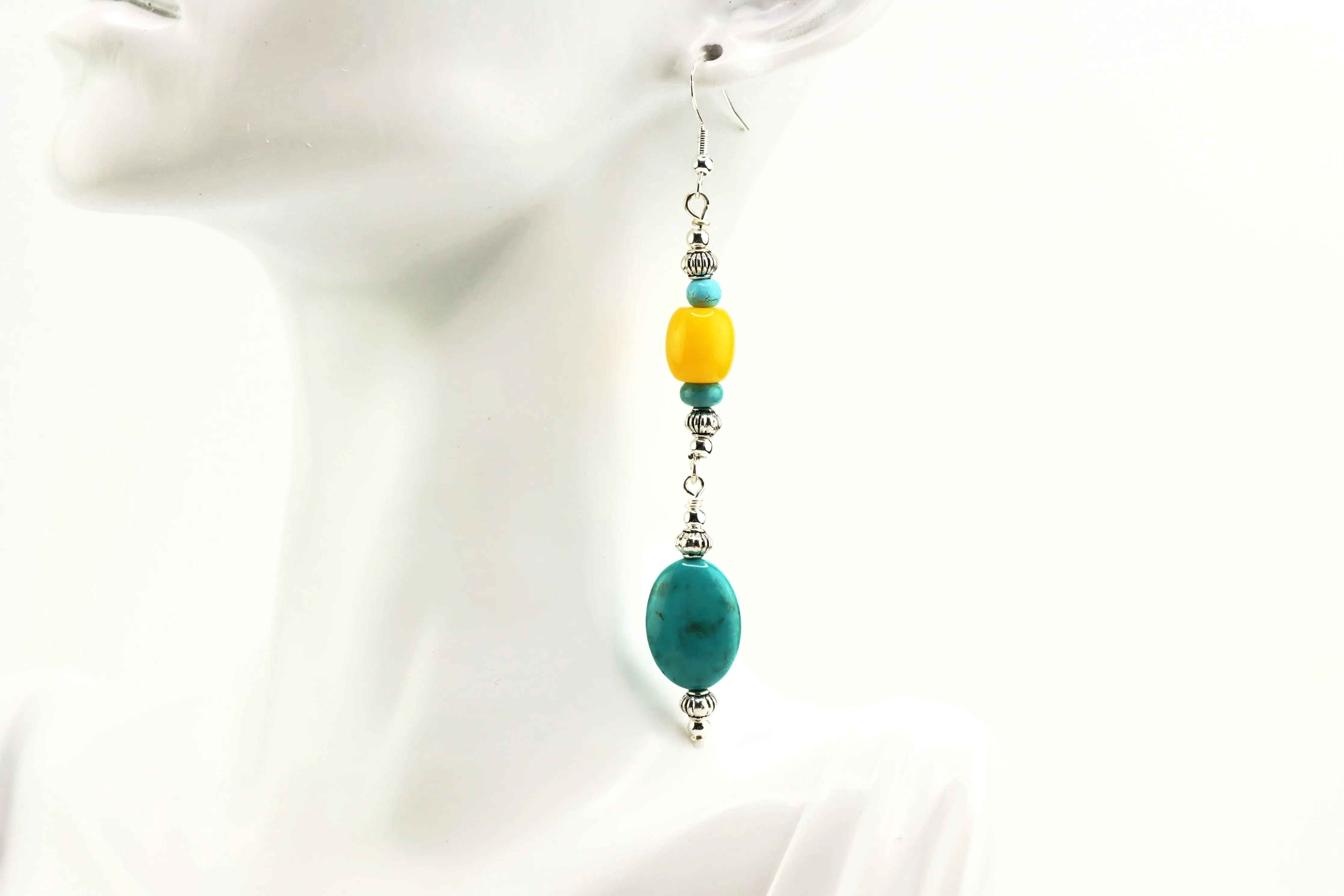 Turquoise and Amber Dangles  Earrings