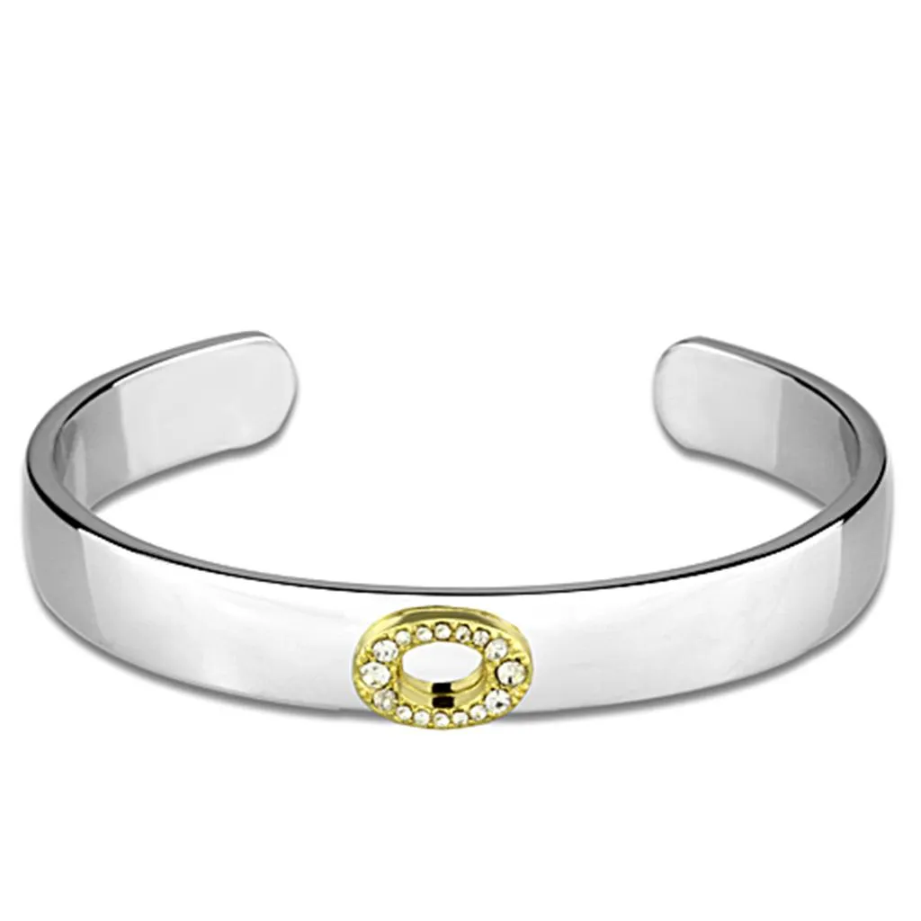 Two-Tone White Metal Bangle with Top Grade Crystal in K2 for Women Style LO3625