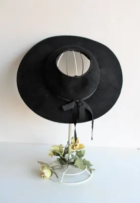 Vintage 1940s 1950s Wide Brimmed Black Hat with Open Crown by Merrimac