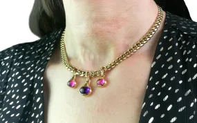 Vintage 1980s Bulgari Bvlgari Amethyst, Tourmaline & 18k Yellow Gold Necklace