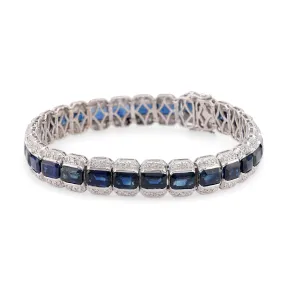 Vintage 22 Carat Sapphire Diamond 18K White Gold Bracelet