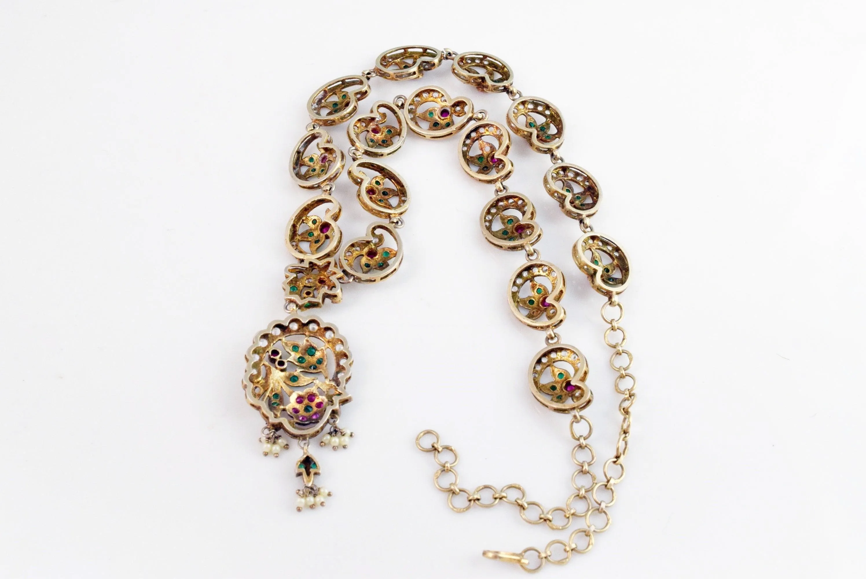 Vintage Indian Silver and Gem Necklace