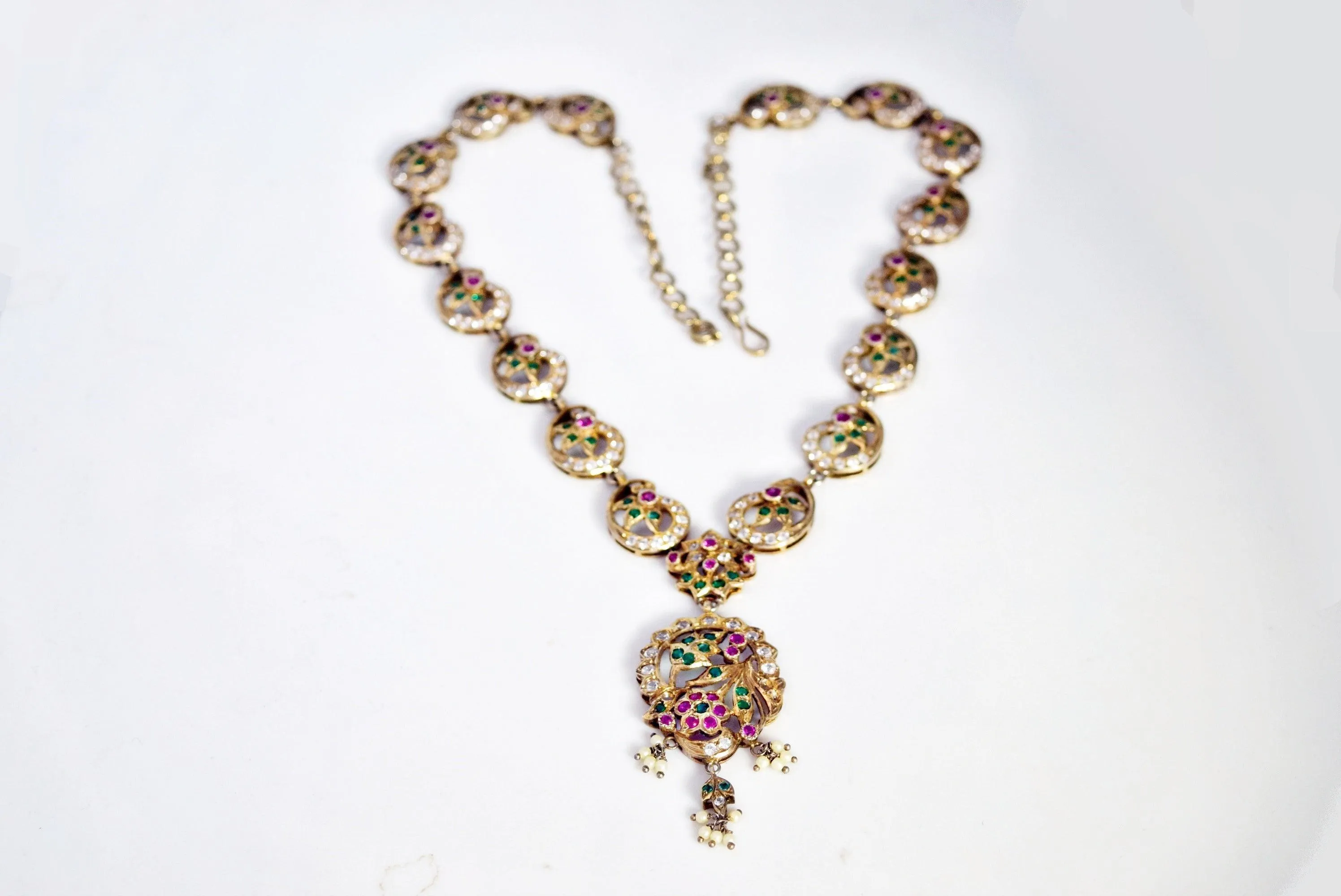 Vintage Indian Silver and Gem Necklace