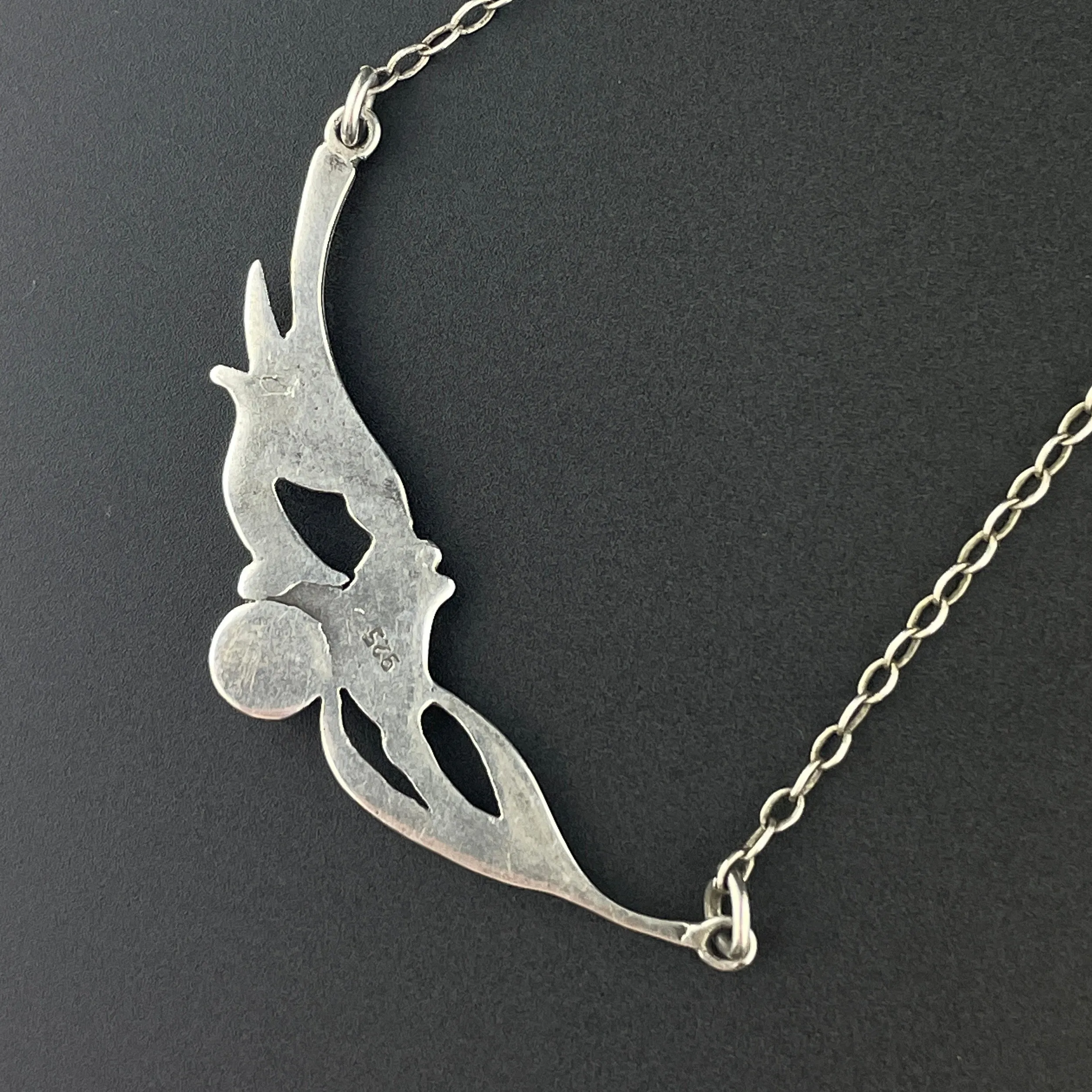 Vintage Silver Amethyst Swallow Bird Pendant Necklace