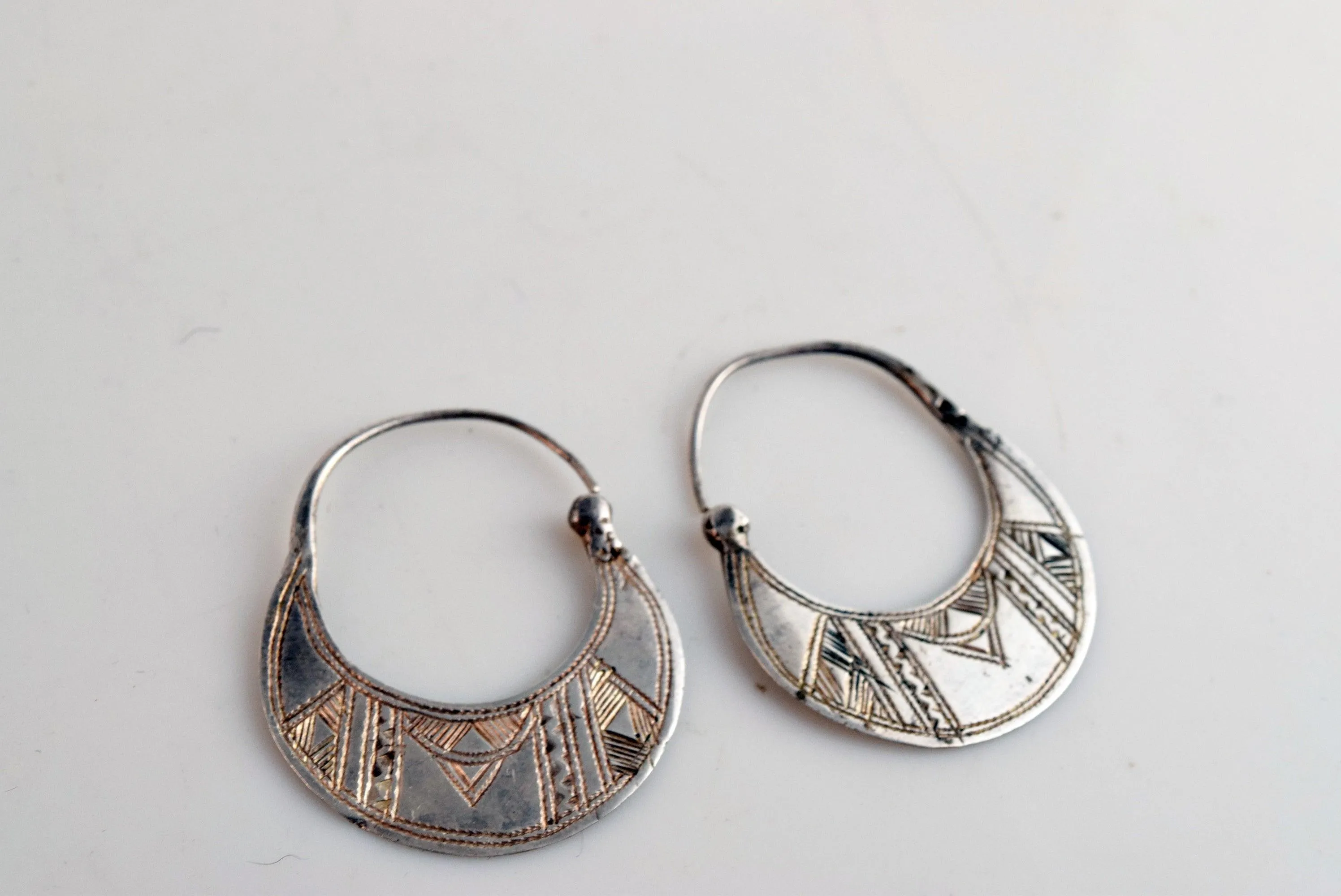 Vintage Small Tuareg Silver Hoop Earrings