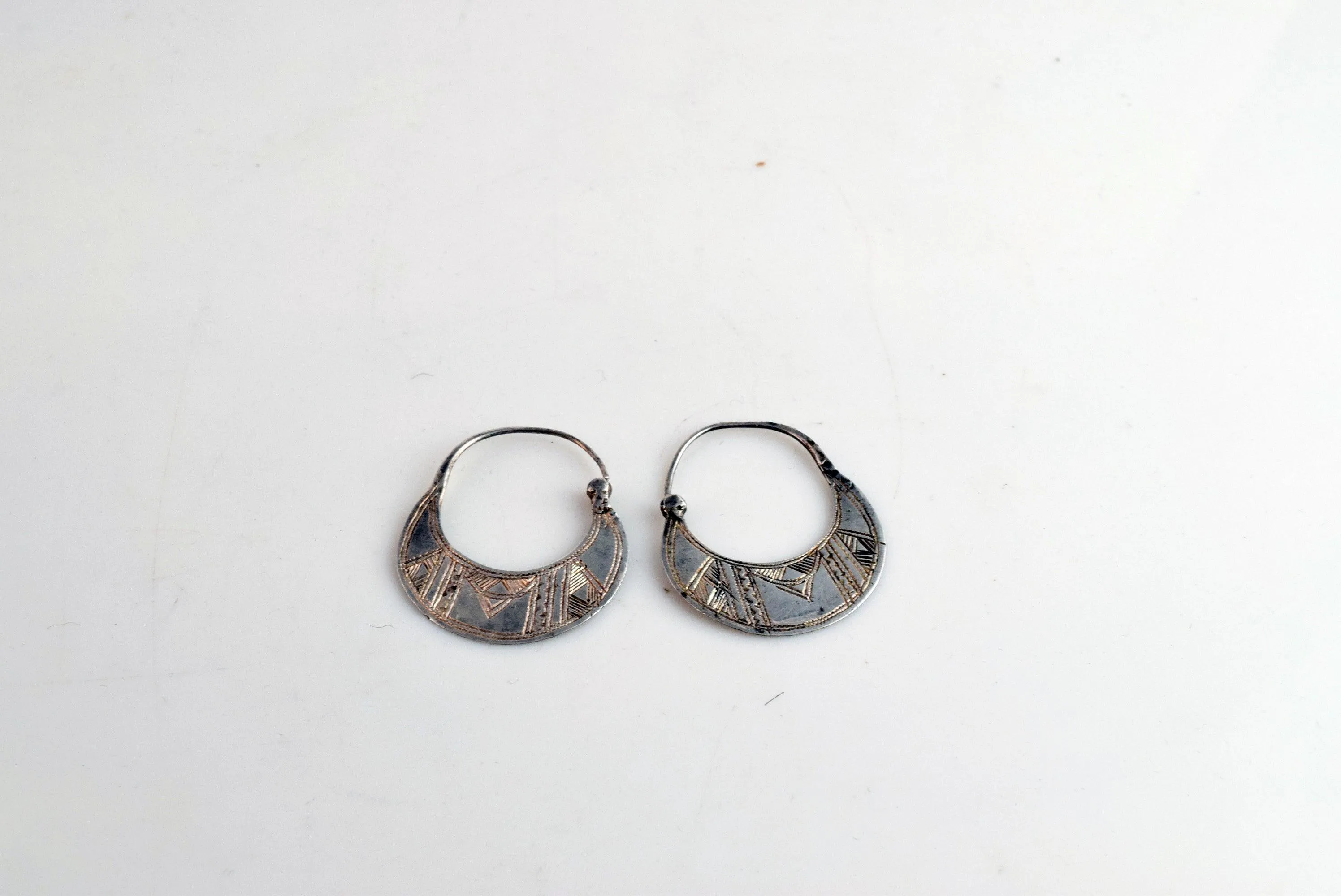 Vintage Small Tuareg Silver Hoop Earrings