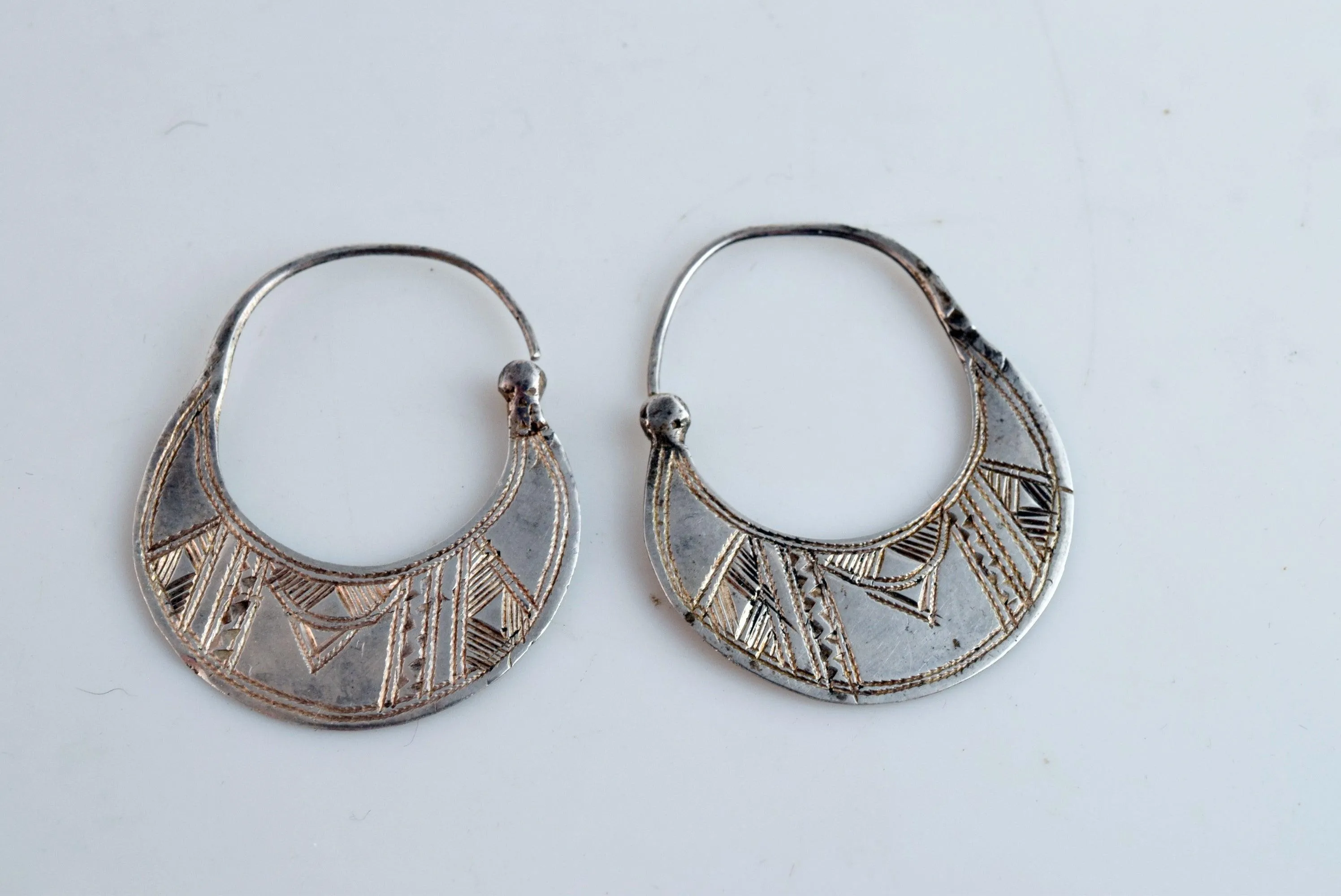 Vintage Small Tuareg Silver Hoop Earrings