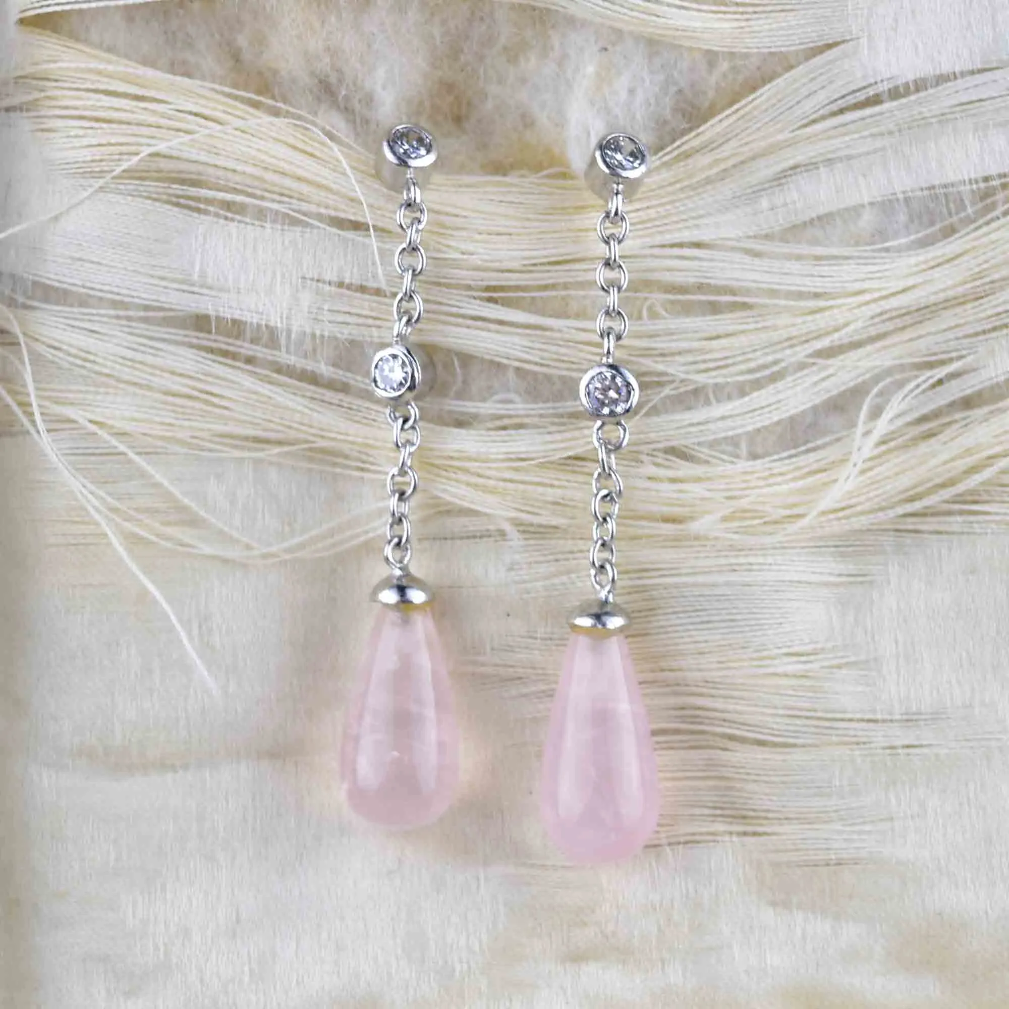 Vintage Sterling Silver Rose Quartz Chandelier Earrings