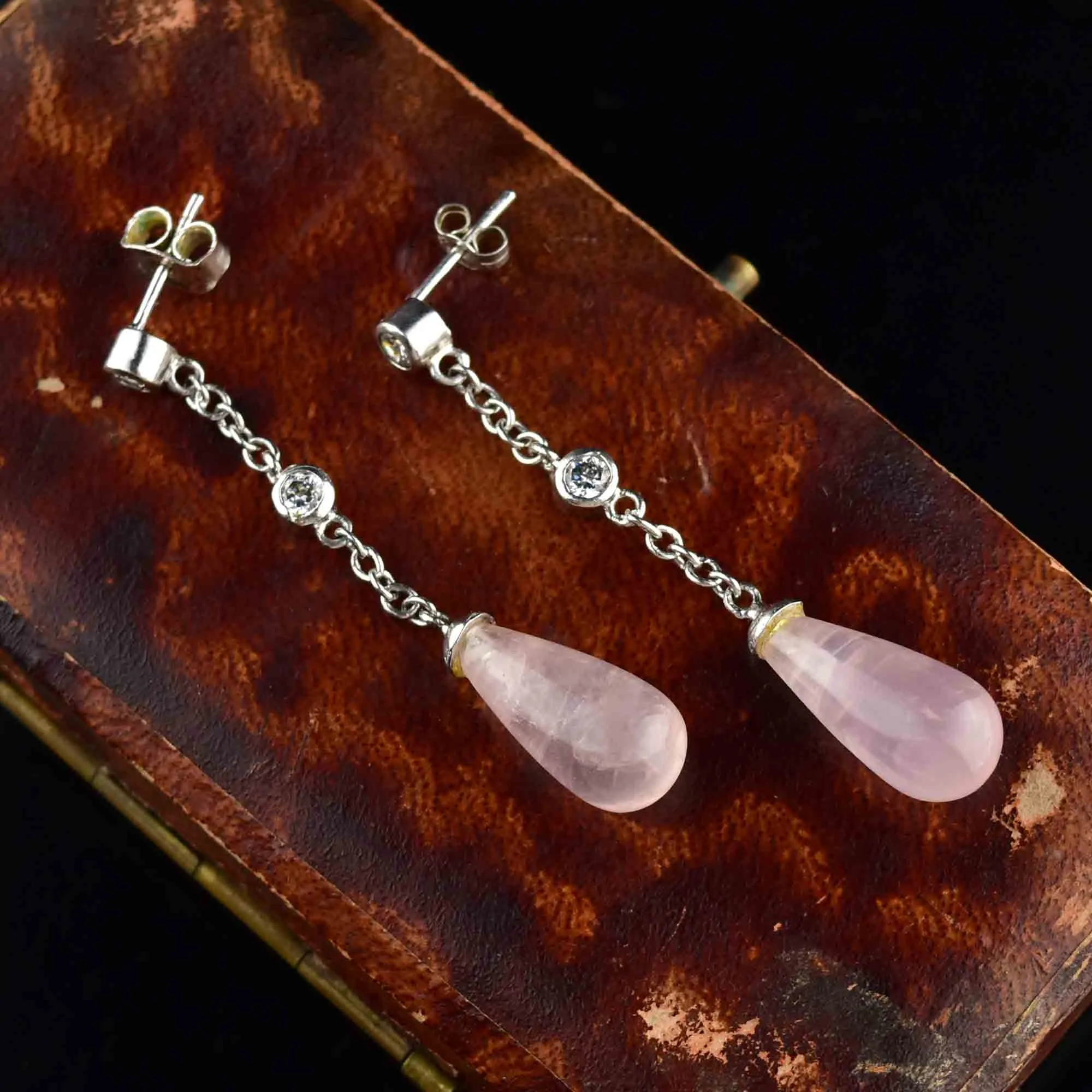 Vintage Sterling Silver Rose Quartz Chandelier Earrings