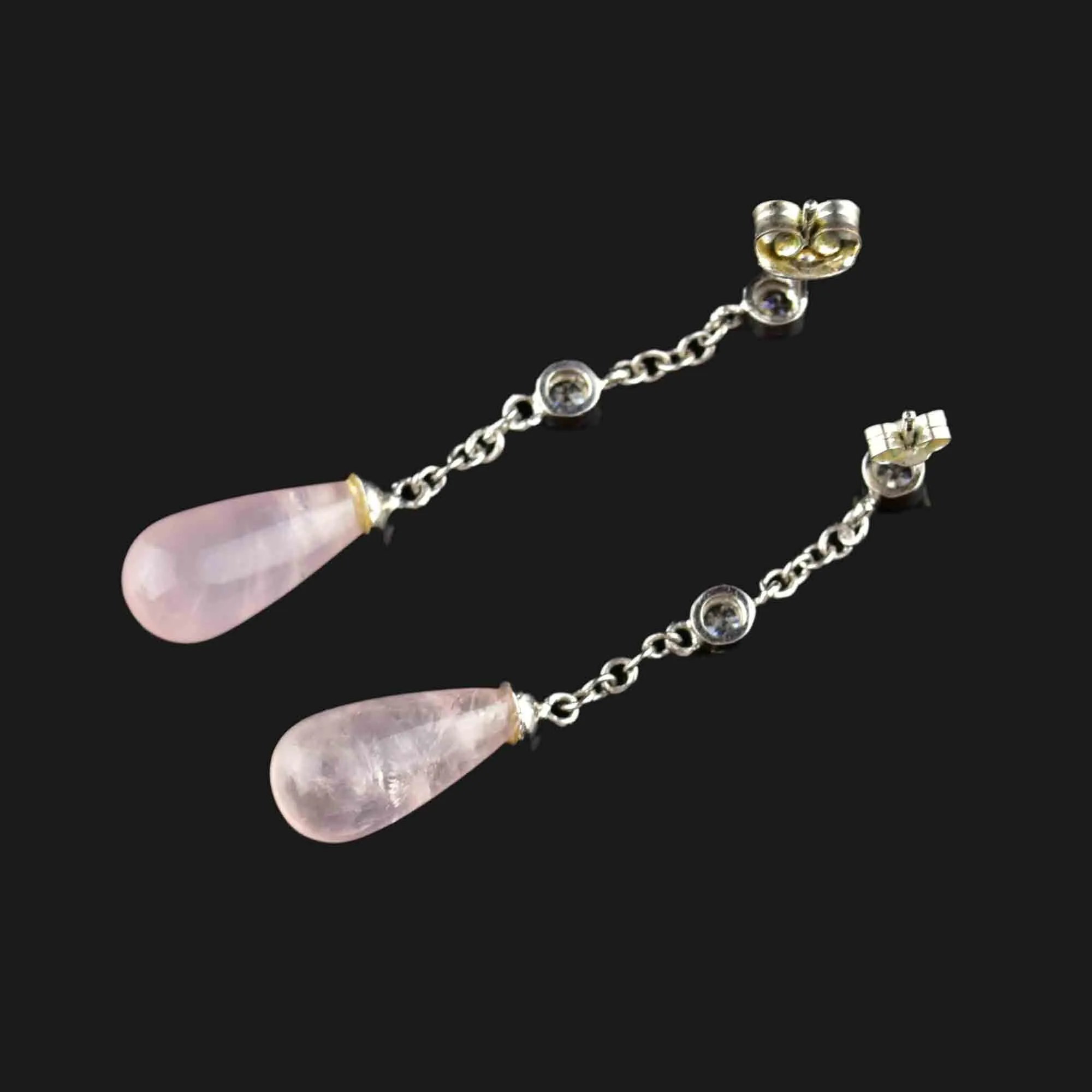 Vintage Sterling Silver Rose Quartz Chandelier Earrings