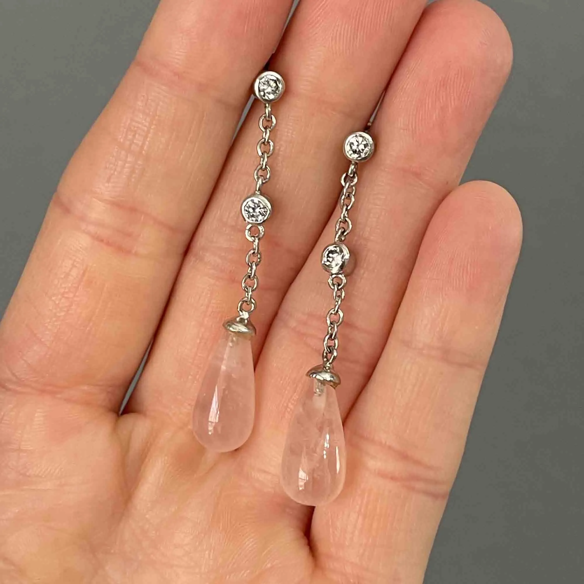 Vintage Sterling Silver Rose Quartz Chandelier Earrings