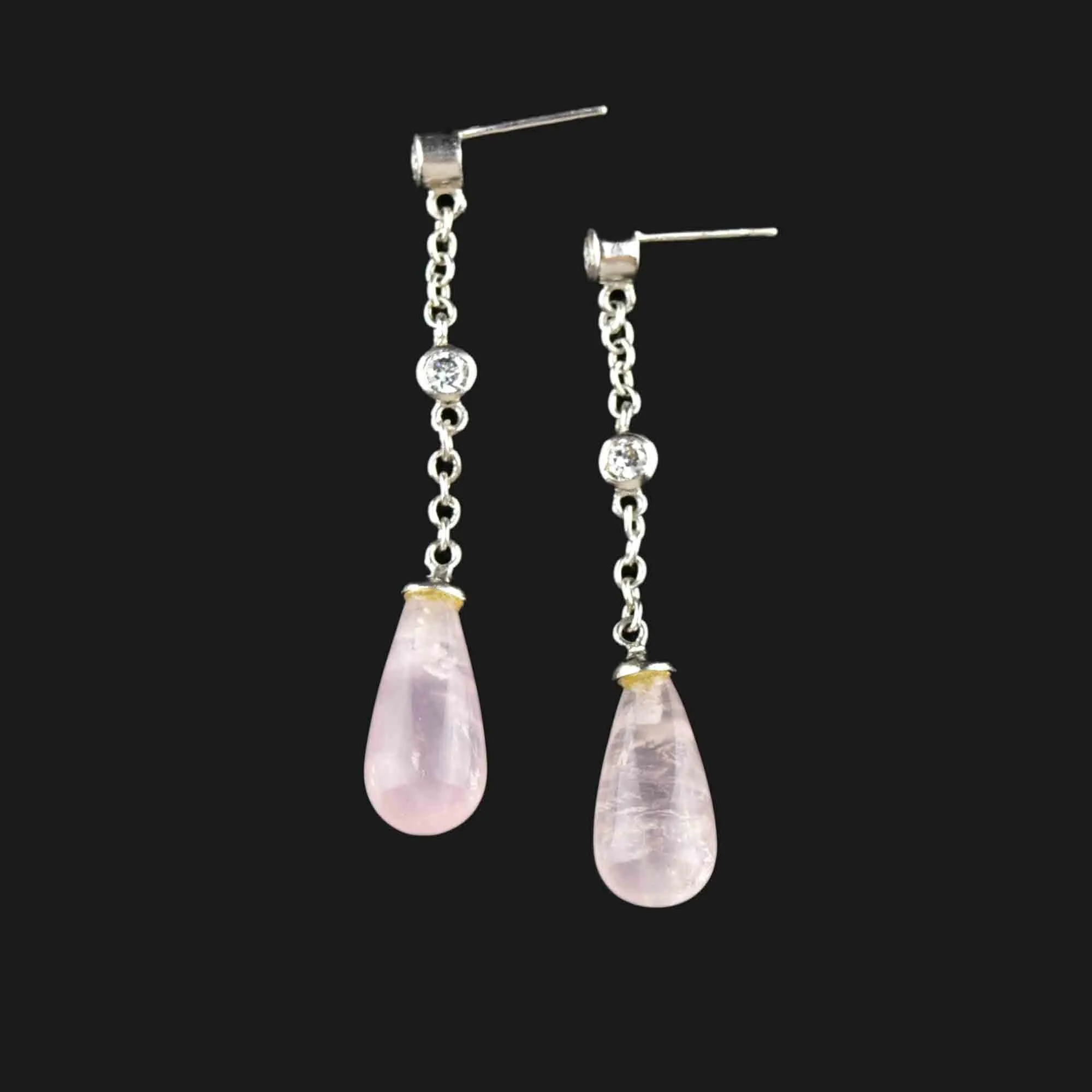 Vintage Sterling Silver Rose Quartz Chandelier Earrings