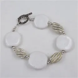 White Handmade Kazuri Bracelet with Silver Accents