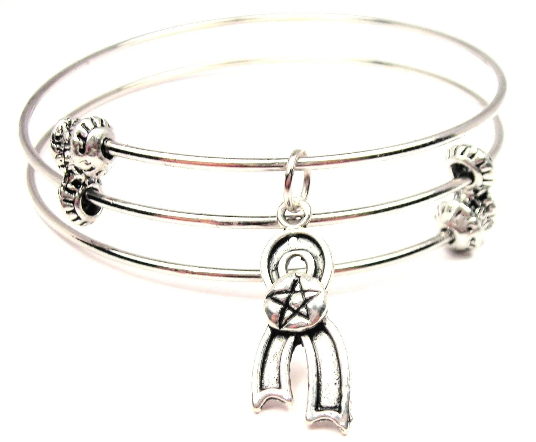 Wiccan Pagan Awareness Ribbon Triple Style Expandable Bangle Bracelet