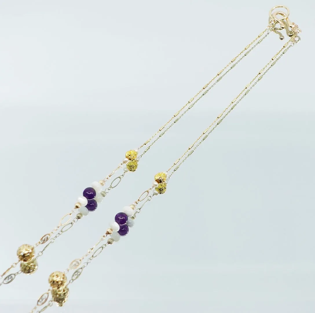 Winter Amethyst and Tridacna Long Chain Necklace