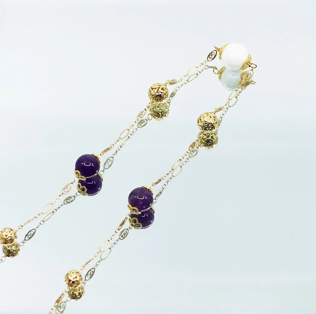 Winter Amethyst and Tridacna Long Chain Necklace