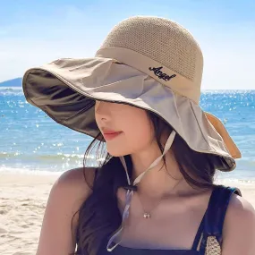 Women's Summer Hat Fashion Letter Embroidery Bow Design Straw Sun Hat Female Travel  Beach Bucket Hat