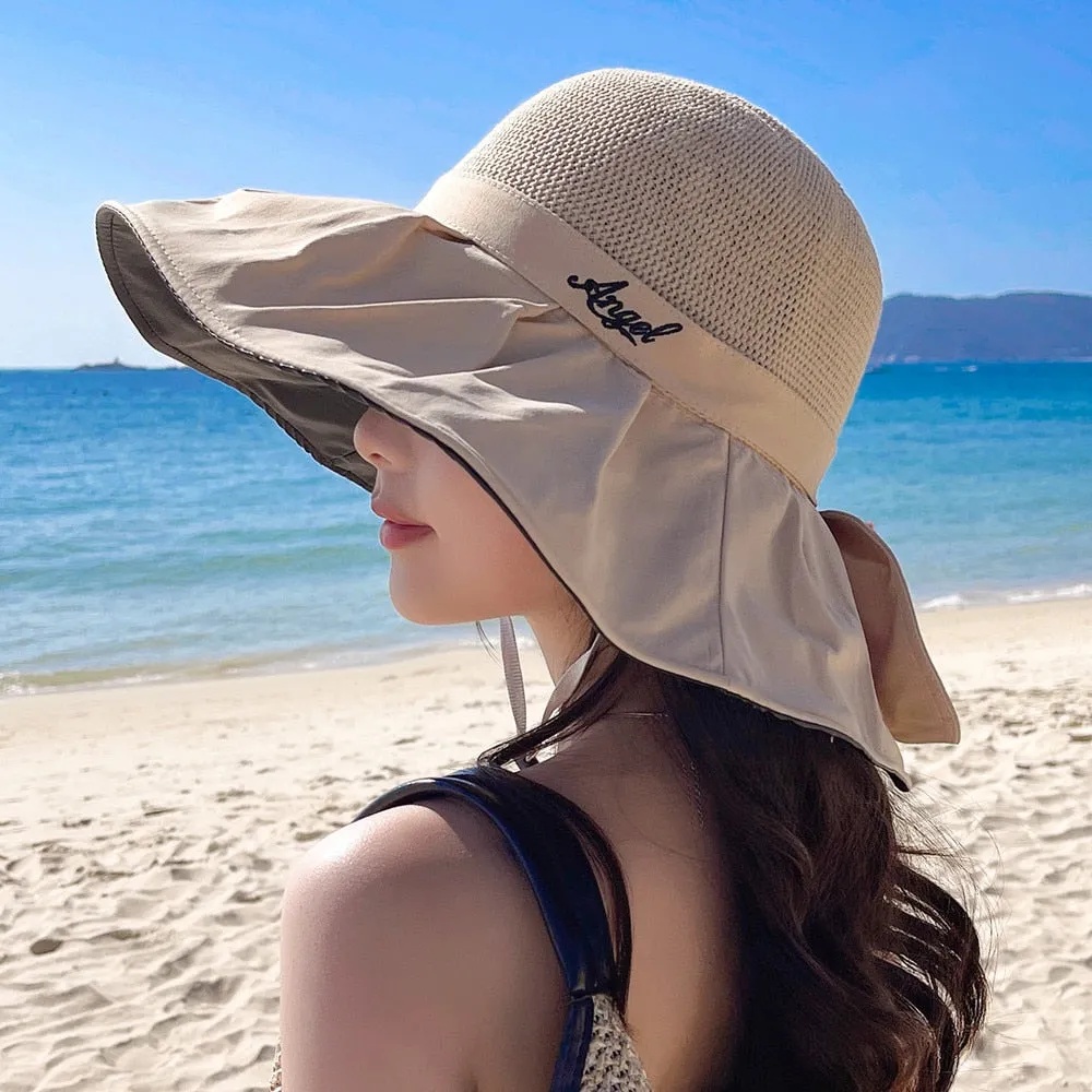 Women's Summer Hat Fashion Letter Embroidery Bow Design Straw Sun Hat Female Travel  Beach Bucket Hat