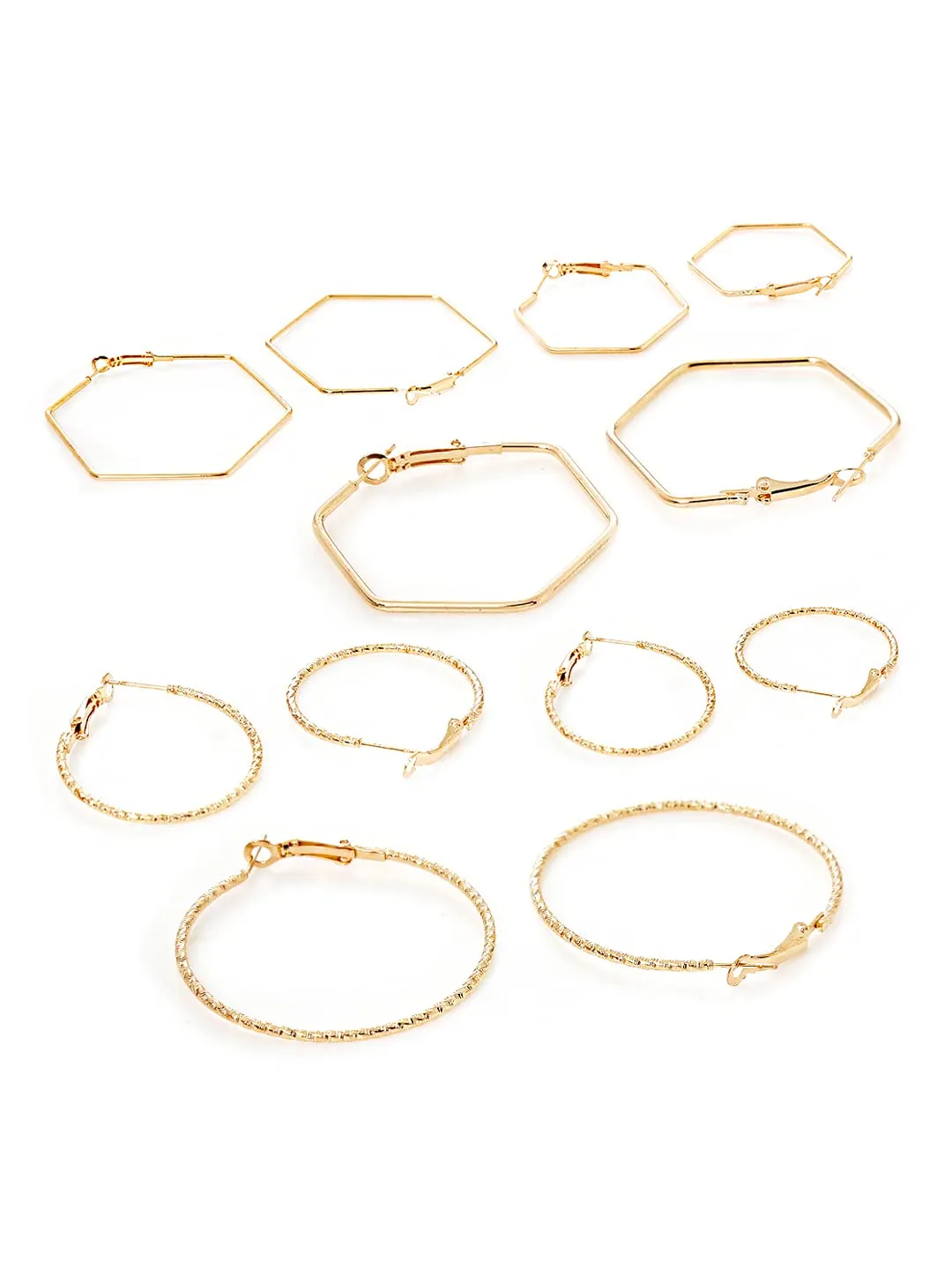 Yellow Chimes Hoop Earrings for Women Fashion Golden Hoops Earrings Set | 6 Pairs Gold Toned Geometric Hoops Earrings for Girls | Birthday Gift for Girls & Women Anniversary Gift for Wife